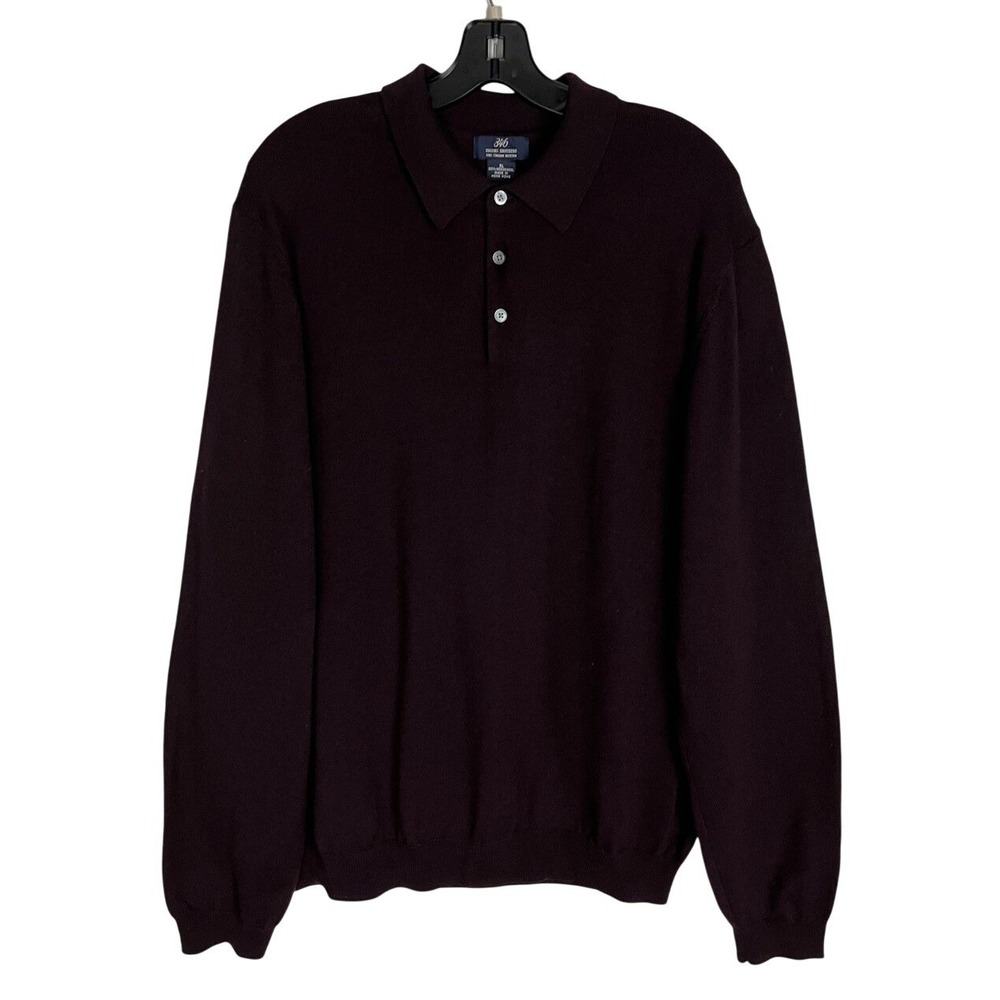 Brooks Brothers 346 100% Merino Wool Long Sleeve Sweater‎ Polo Mens XL Burgundy